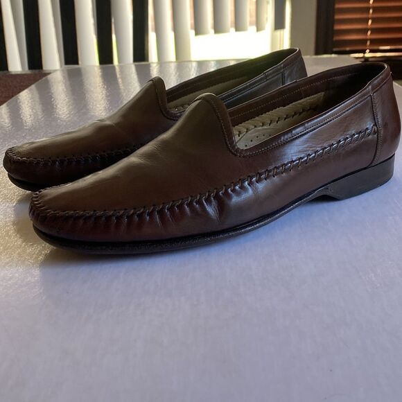 Santoni Brown Leather Penny Loafers - Picture 9 of 11